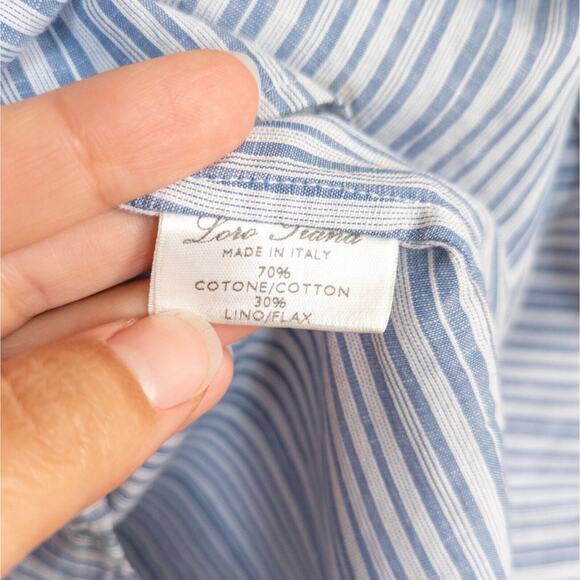 LORO PIANA Blue White Stripe Long Sleeve Buttoned Shirt Linen Blend Women's 40 - Picture 8 of 9